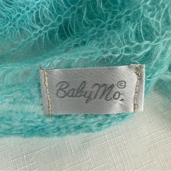 Baby Mo Light Aqua Blue Kid Mohair Scarf 19 x 63” - Picture 10 of 11